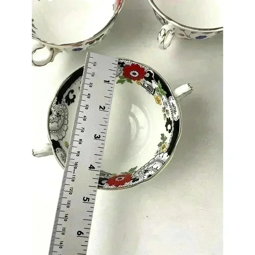 VTG Set of 5‎ Swansea Soup Dish Bowl Floral Pattern Bone China Canton Gold Trim